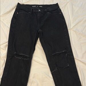 Women's Mid-Rise Black Straight Leg Ripped Jeans